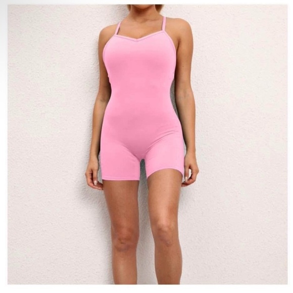 Women's Pink Tank Romper Bodysuit - Picture 1 of 4